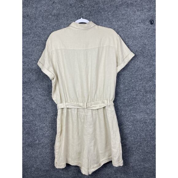 Anthropologie Cloth & Stone Linen Romper Tie Waist Rolled Hem SZ XL - Picture 6 of 16